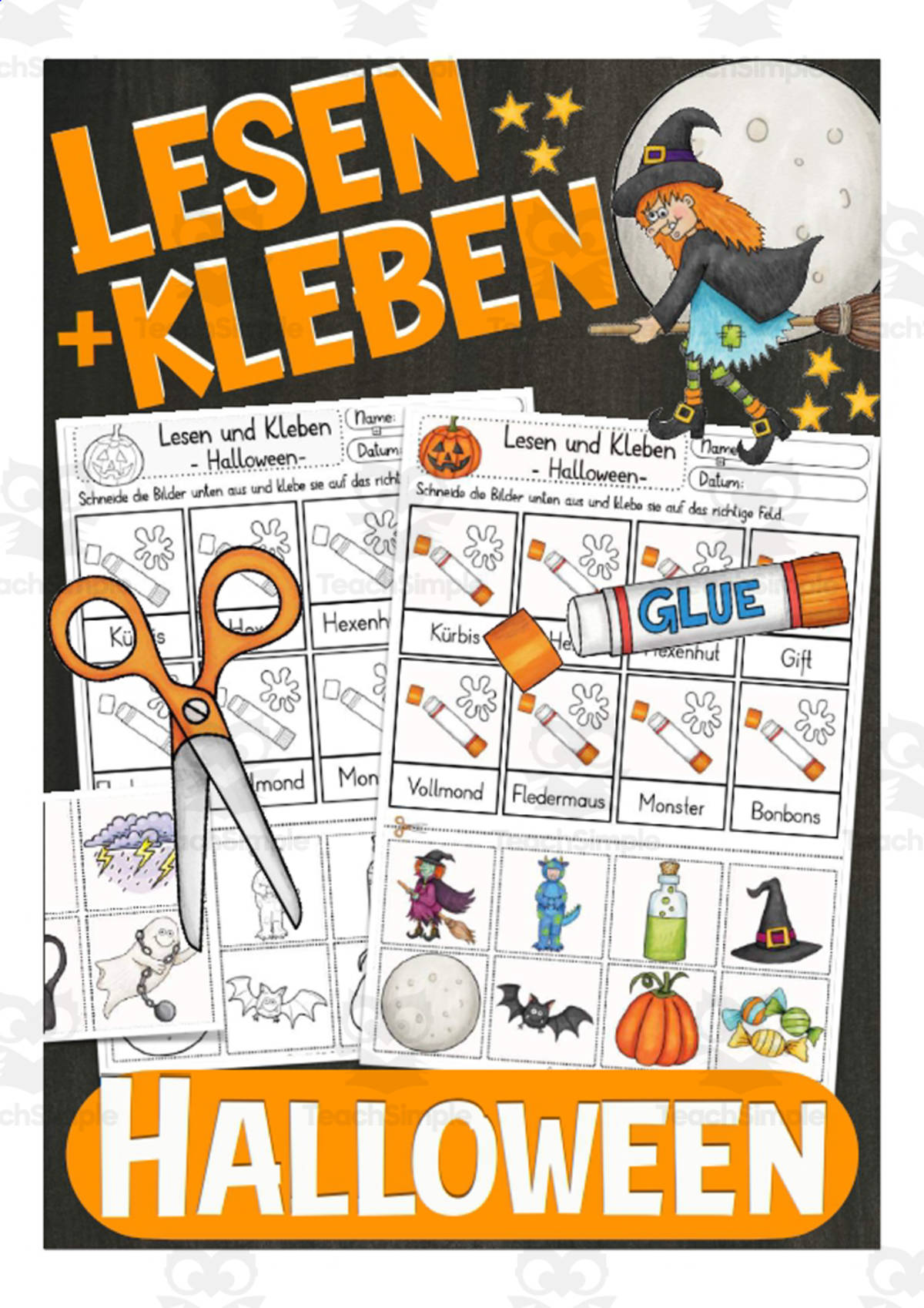 An educational teaching resource from Better Teaching Resources entitled German Cut & Glue: Halloween downloadable at Teach Simple.