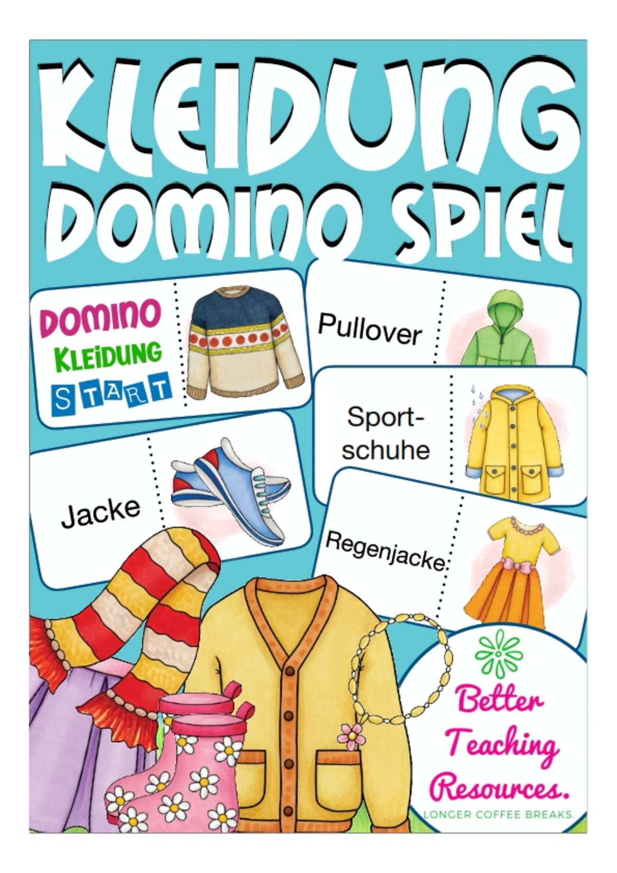 An educational teaching resource from Better Teaching Resources entitled German Dominoes: Clothes downloadable at Teach Simple.