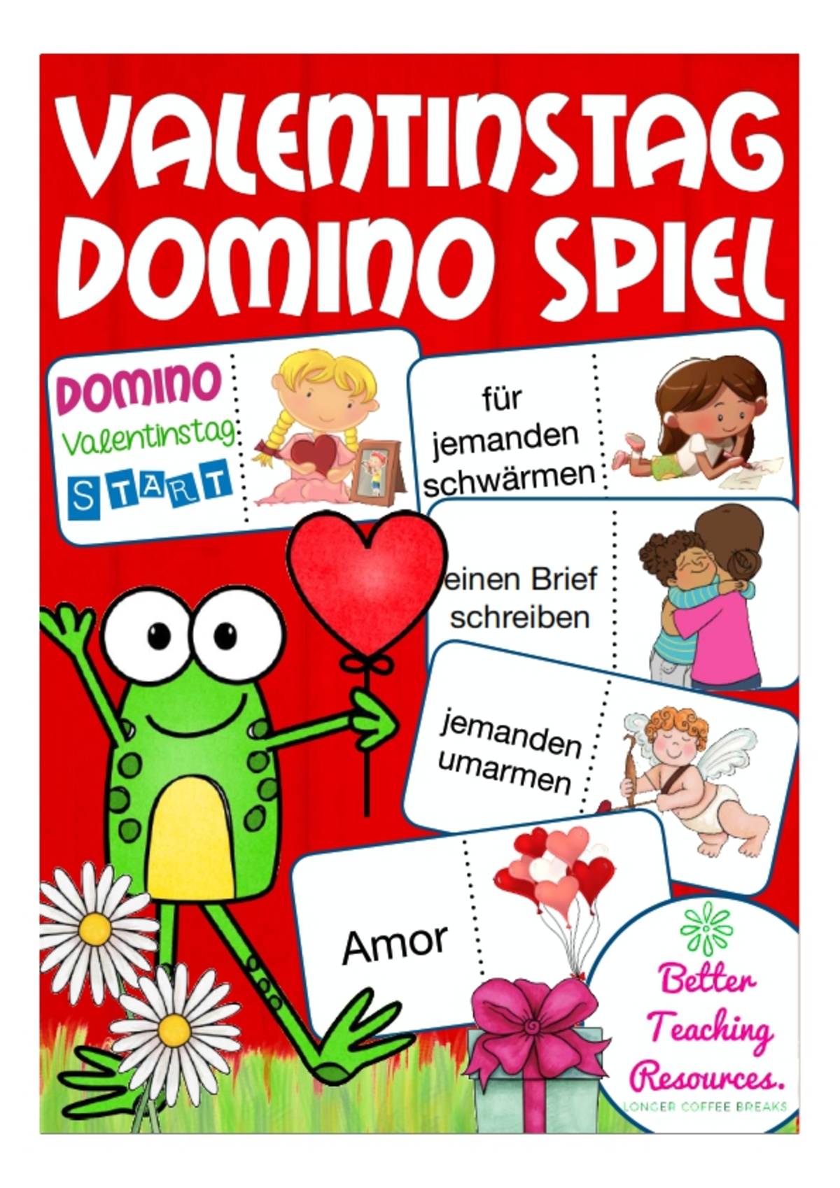 An educational teaching resource from Better Teaching Resources entitled German Dominoes: Valentine's Day downloadable at Teach Simple.