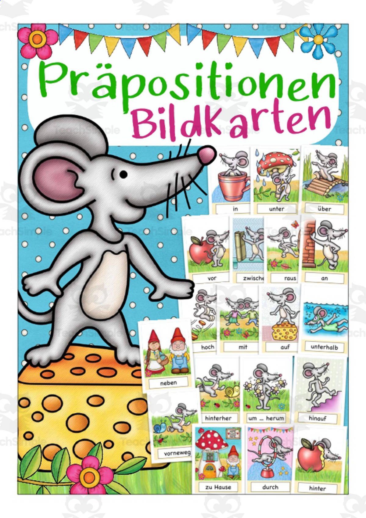 An educational teaching resource from Better Teaching Resources entitled German Flash Cards: Prepositions downloadable at Teach Simple.