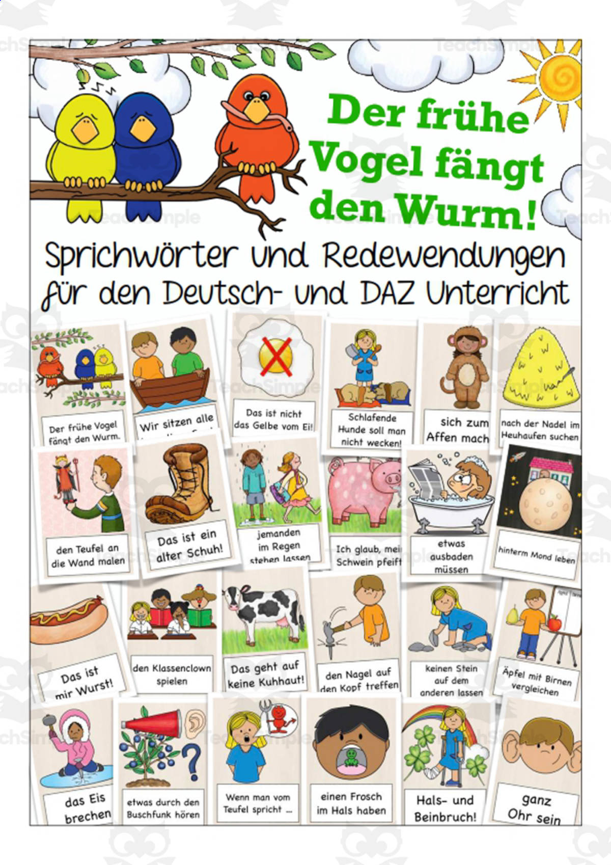 An educational teaching resource from Better Teaching Resources entitled German Flash Cards: Proverbs & Expressions downloadable at Teach Simple.