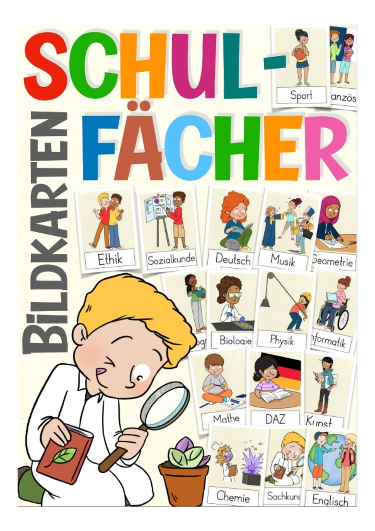 An educational teaching resource from Better Teaching Resources entitled German Flash Cards: School Subjects downloadable at Teach Simple.