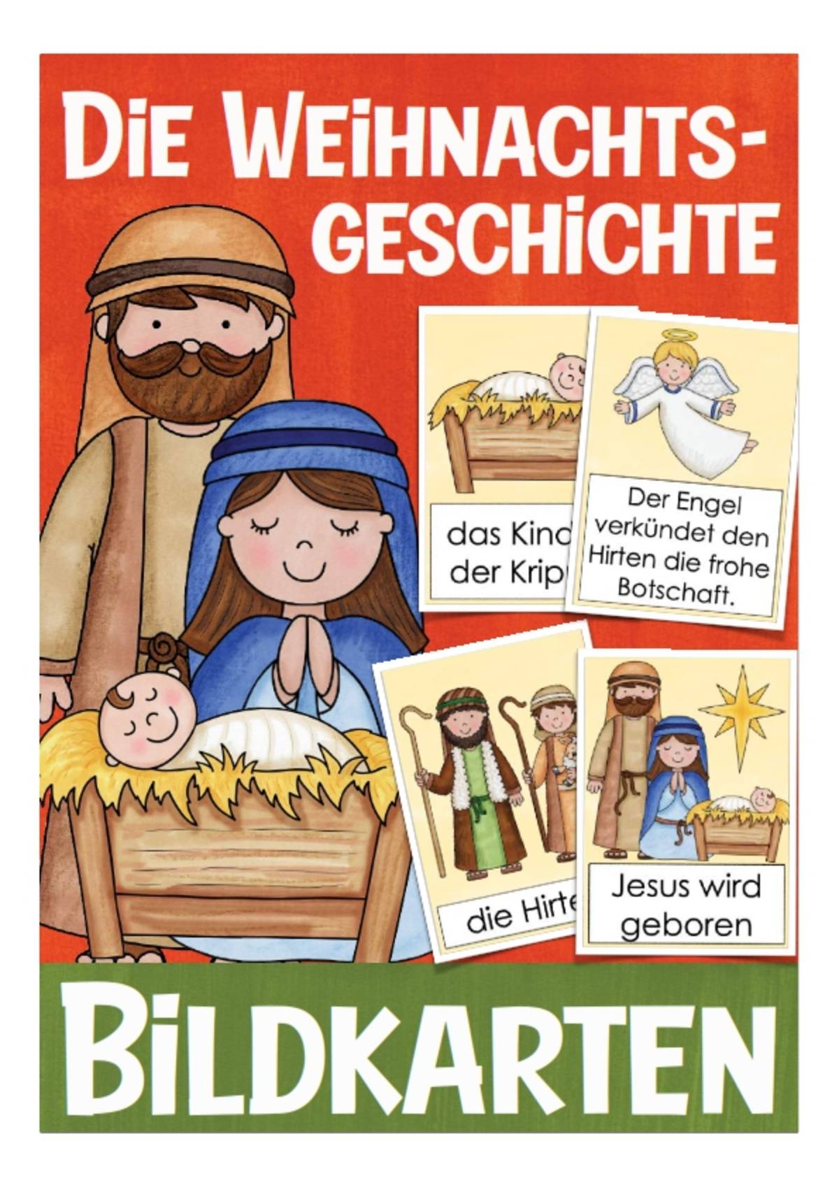 An educational teaching resource from Better Teaching Resources entitled German Flash Cards: The Christmas Story downloadable at Teach Simple.