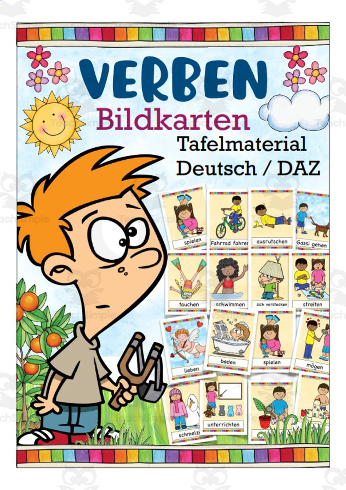 An educational teaching resource from Better Teaching Resources entitled German Flash Cards: Verbs downloadable at Teach Simple.