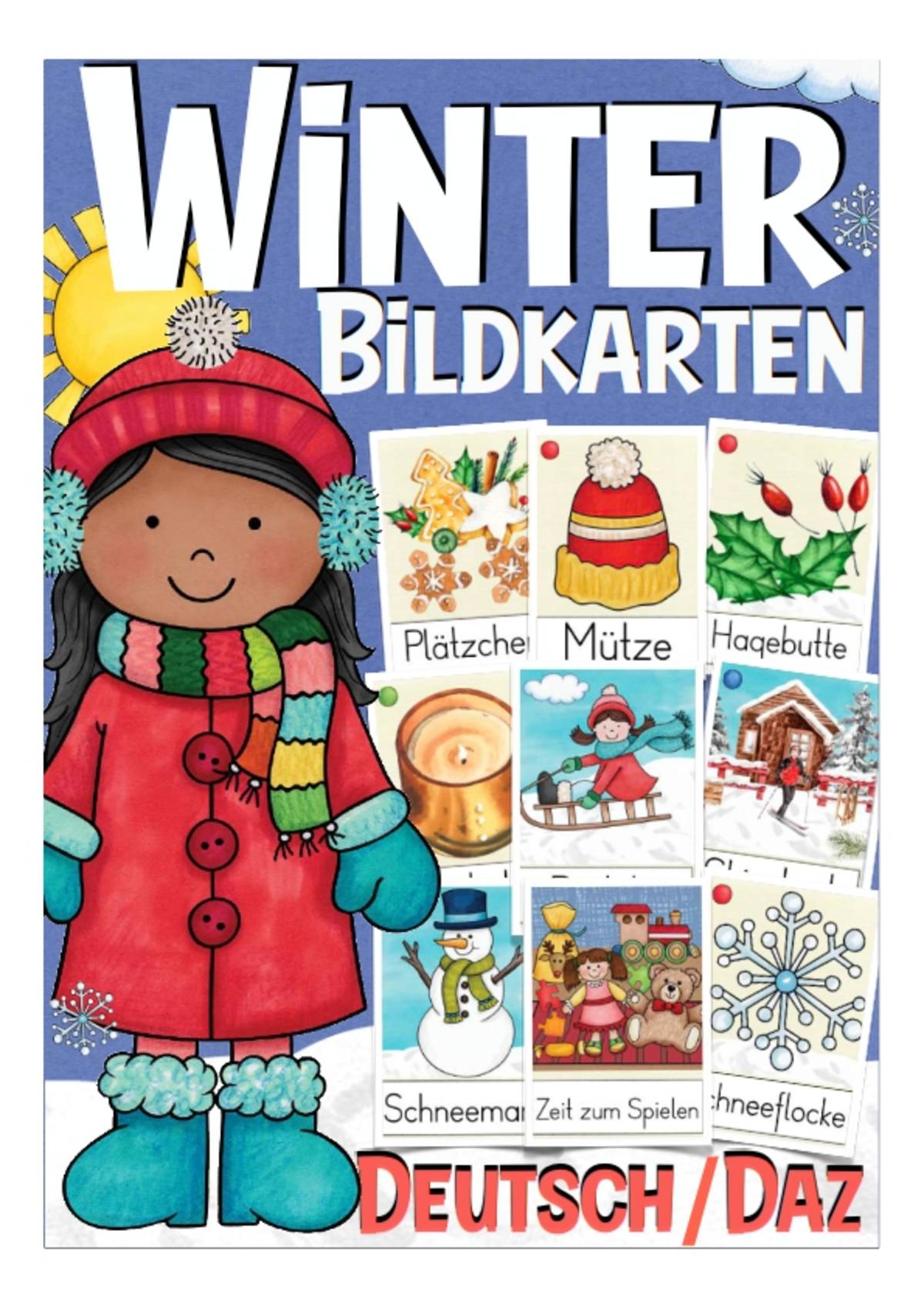 An educational teaching resource from Better Teaching Resources entitled German Flash Cards: Winter downloadable at Teach Simple.