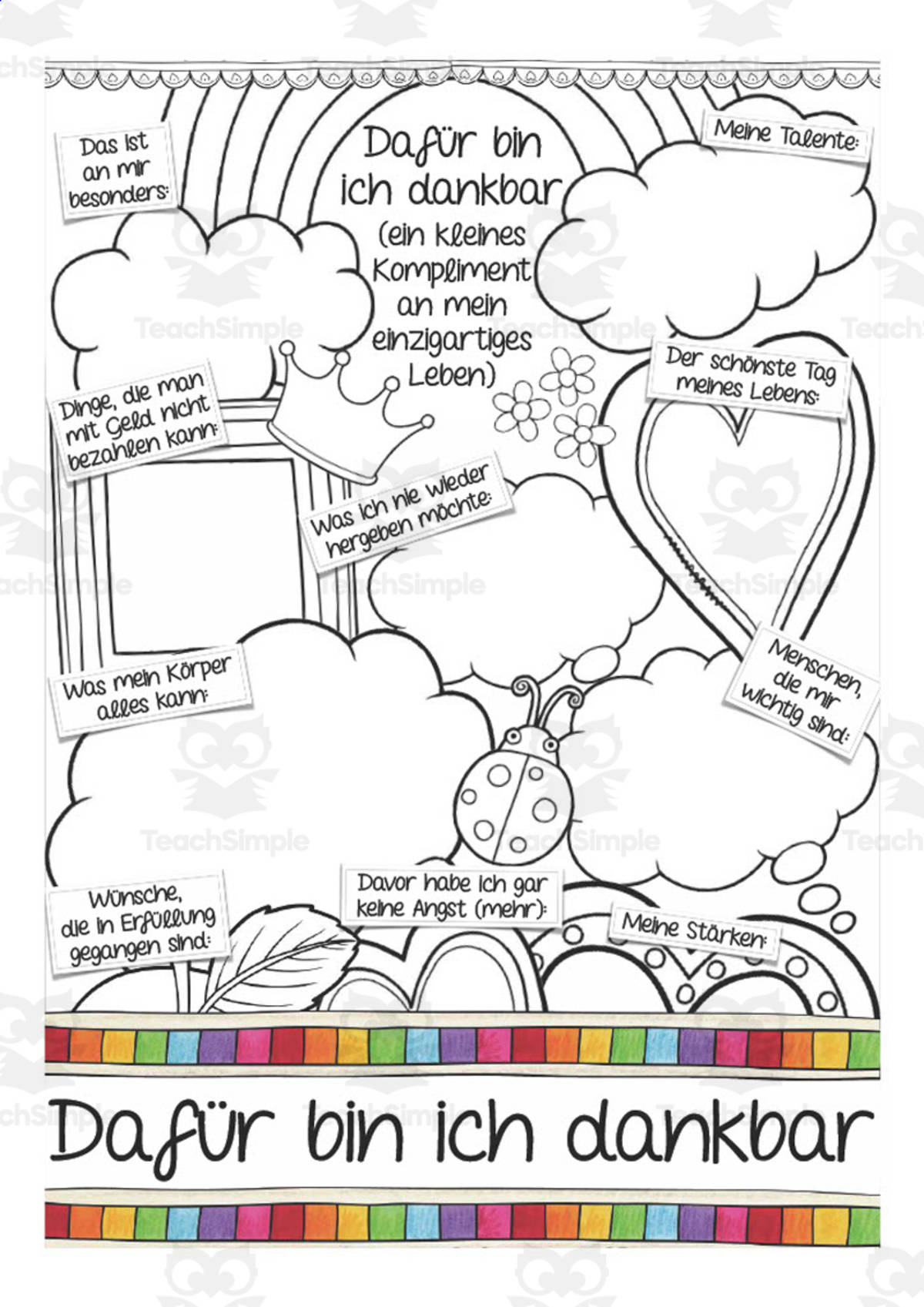 An educational teaching resource from Better Teaching Resources entitled German: I Am Grateful Writing | Vocabulary Practice Worksheet downloadable at Teach Simple.
