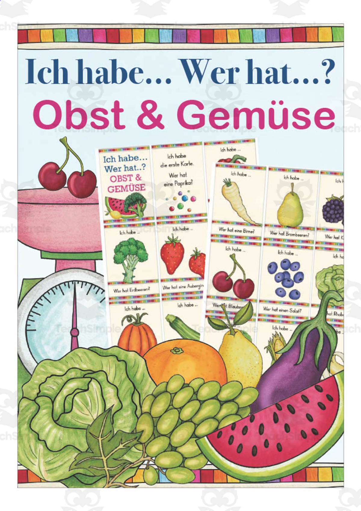 An educational teaching resource from Better Teaching Resources entitled German: I have... Who has? - Fruits & Vegetables downloadable at Teach Simple.