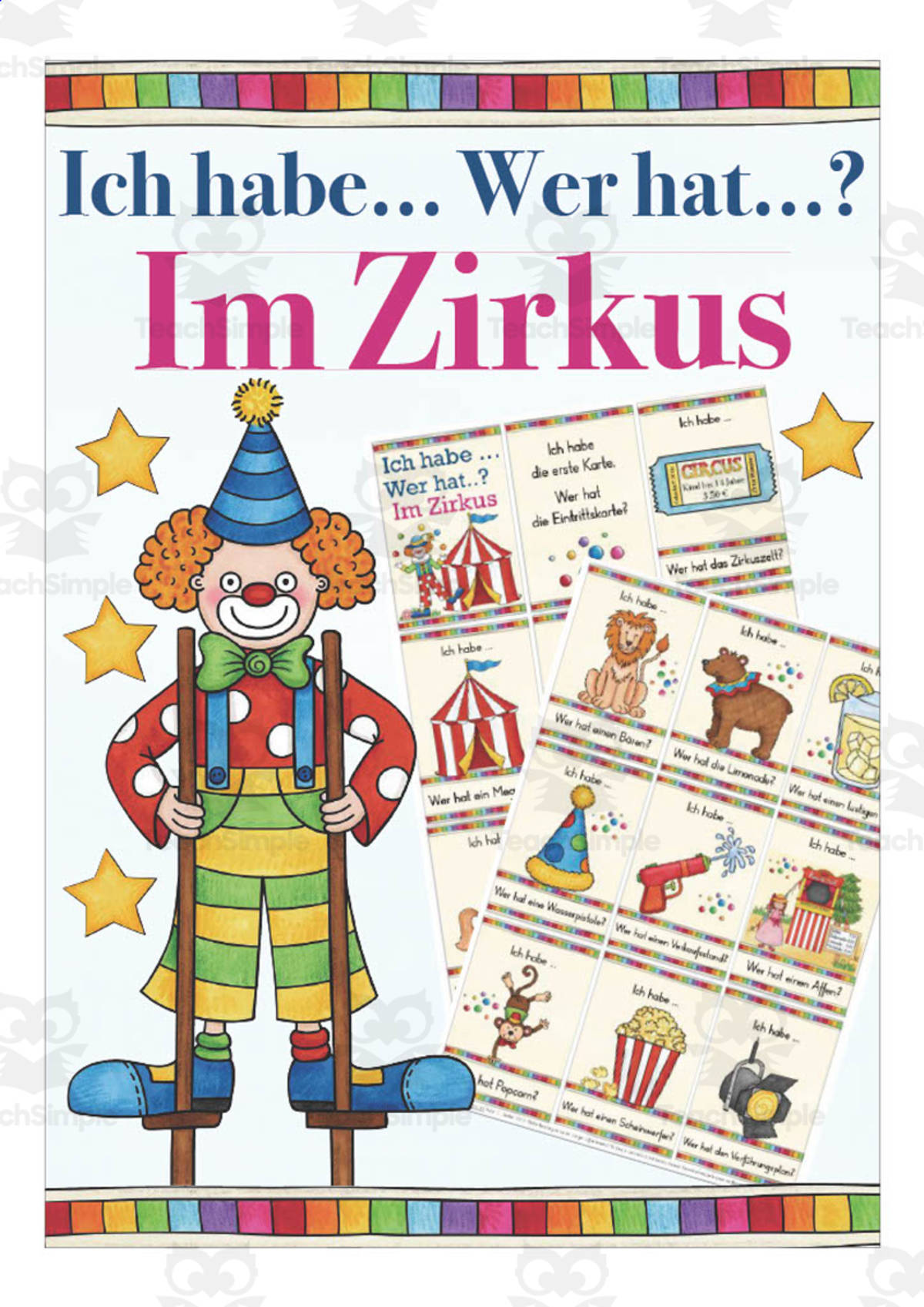 An educational teaching resource from Better Teaching Resources entitled German: I have... Who has? - In The Circus downloadable at Teach Simple.