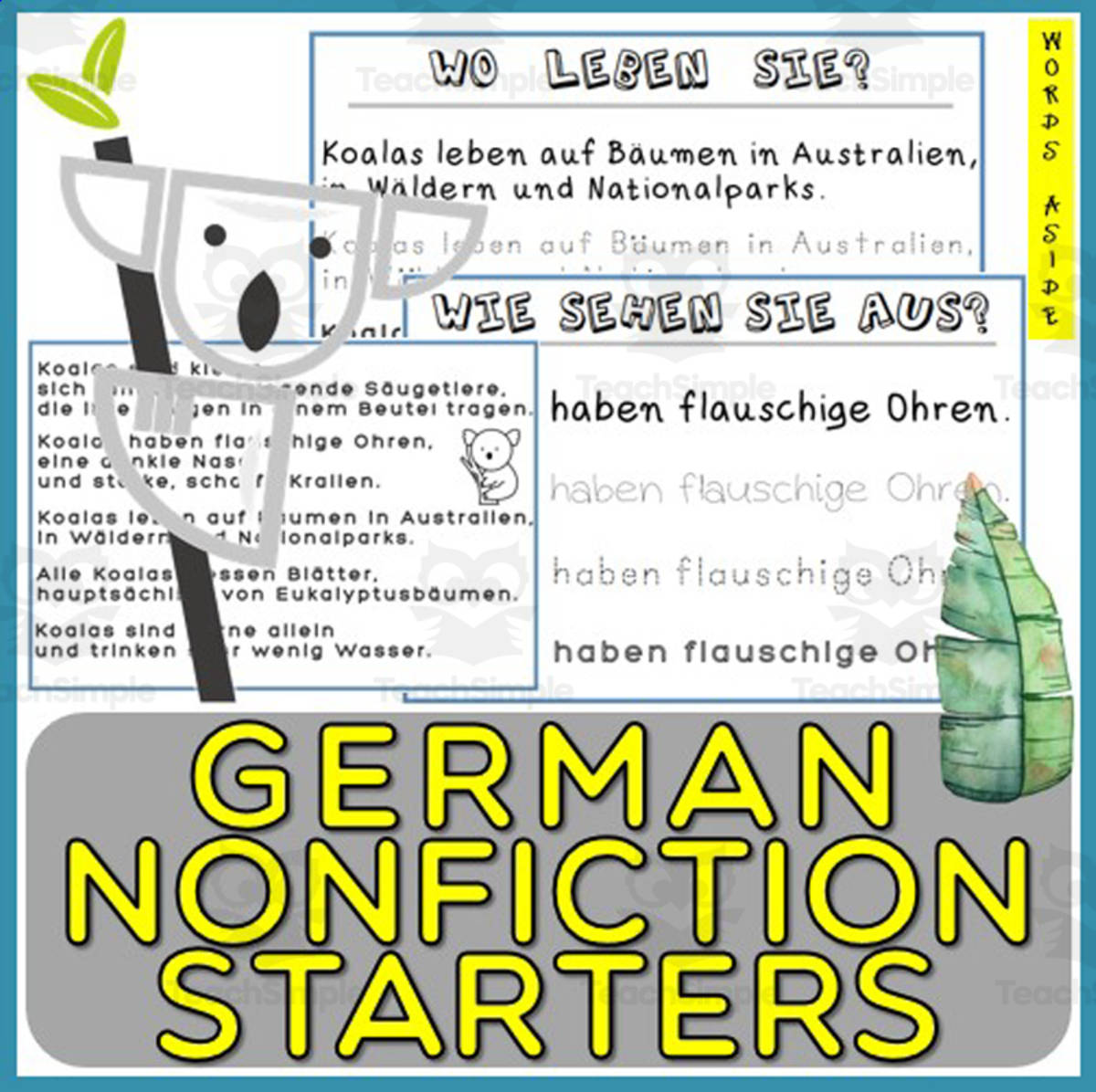 An educational teaching resource from WORDS ASIDE entitled German Informational Text Basic Structure Nonfiction Simple Passage 1 downloadable at Teach Simple.