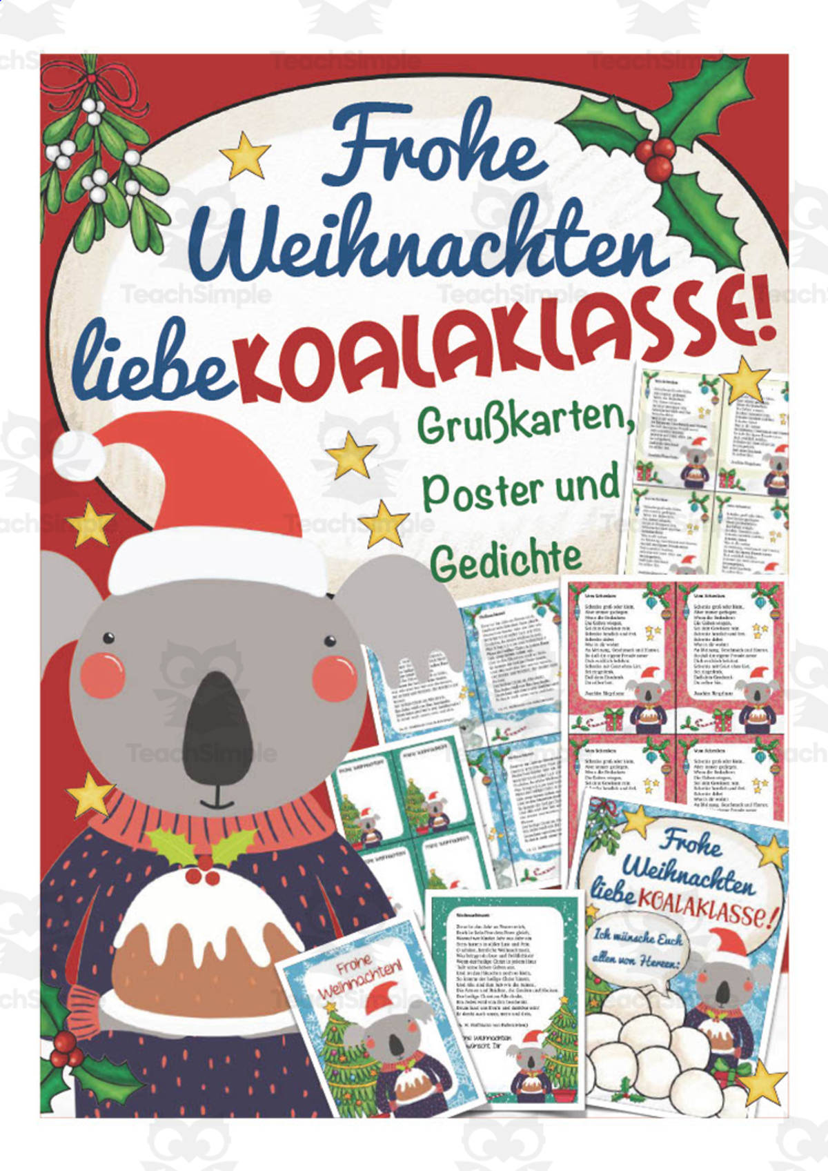 An educational teaching resource from Better Teaching Resources entitled German: Koala Themed Christmas Printables downloadable at Teach Simple.