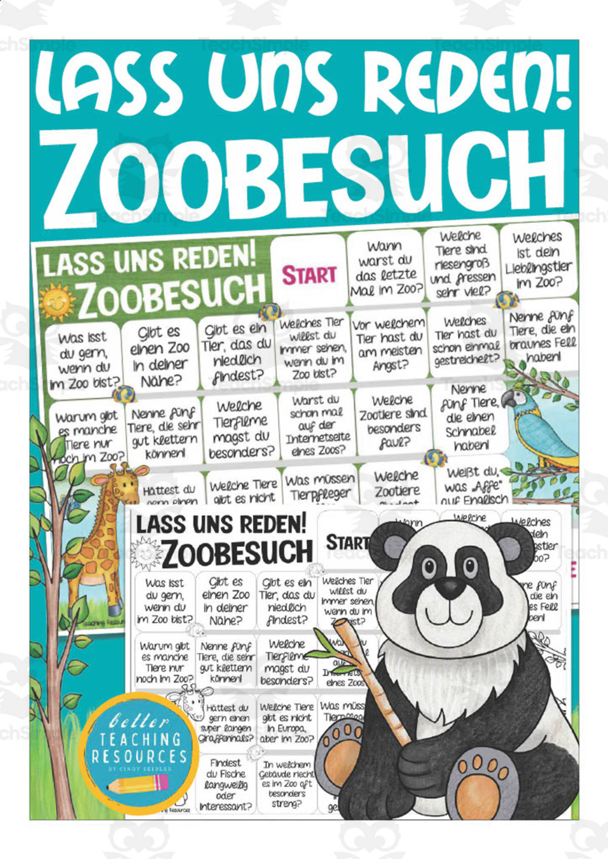 An educational teaching resource from Better Teaching Resources entitled German: Let's Talk About A Zoo Visit Board Game downloadable at Teach Simple.