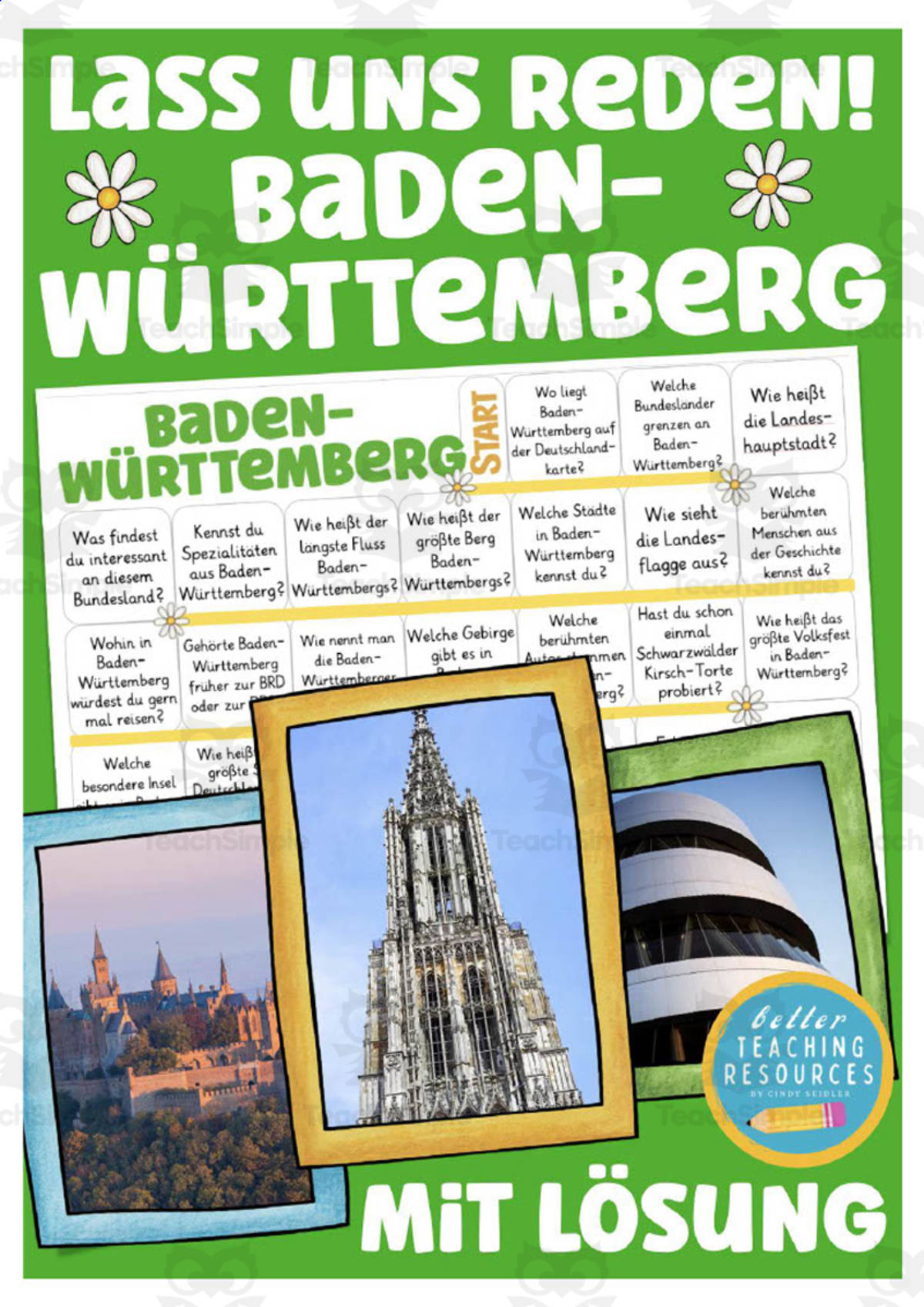 An educational teaching resource from Better Teaching Resources entitled German: Let's Talk About Baden-Wurttemberg Board Game downloadable at Teach Simple.