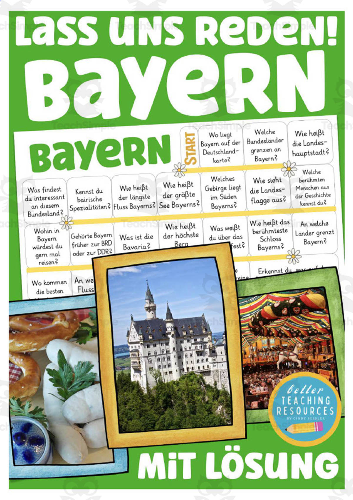 An educational teaching resource from Better Teaching Resources entitled German: Let's Talk About Bavaria Board Game downloadable at Teach Simple.