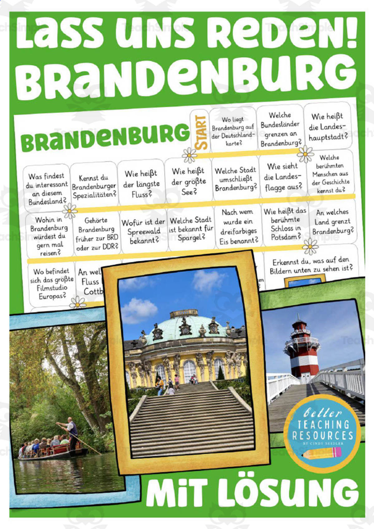 An educational teaching resource from Better Teaching Resources entitled German: Let's Talk About Brandenburg Board Game downloadable at Teach Simple.