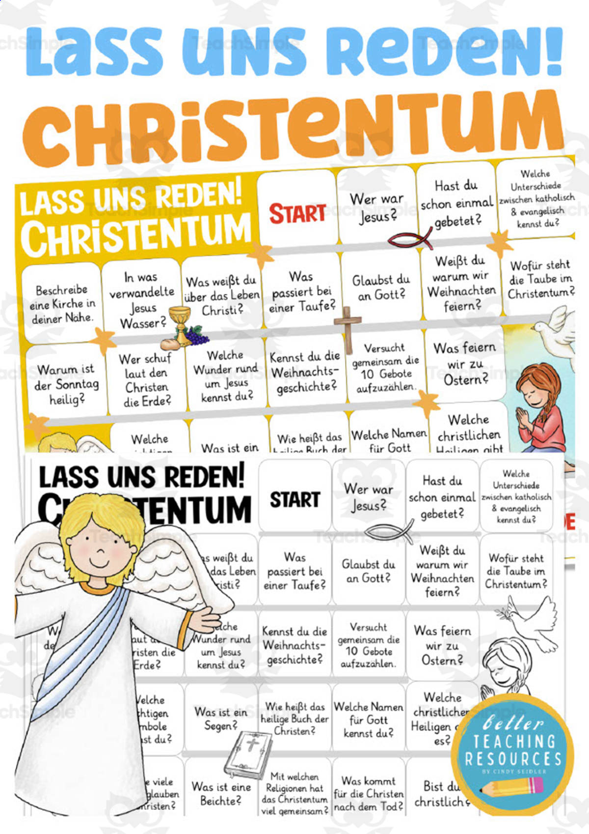 An educational teaching resource from Better Teaching Resources entitled German: Let's Talk About Christianity Board Game downloadable at Teach Simple.