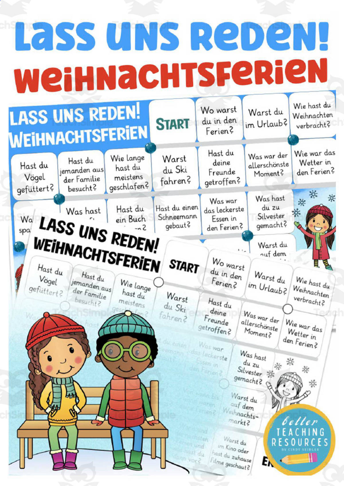 An educational teaching resource from Better Teaching Resources entitled German: Let's Talk About Christmas Holidays Board Game downloadable at Teach Simple.