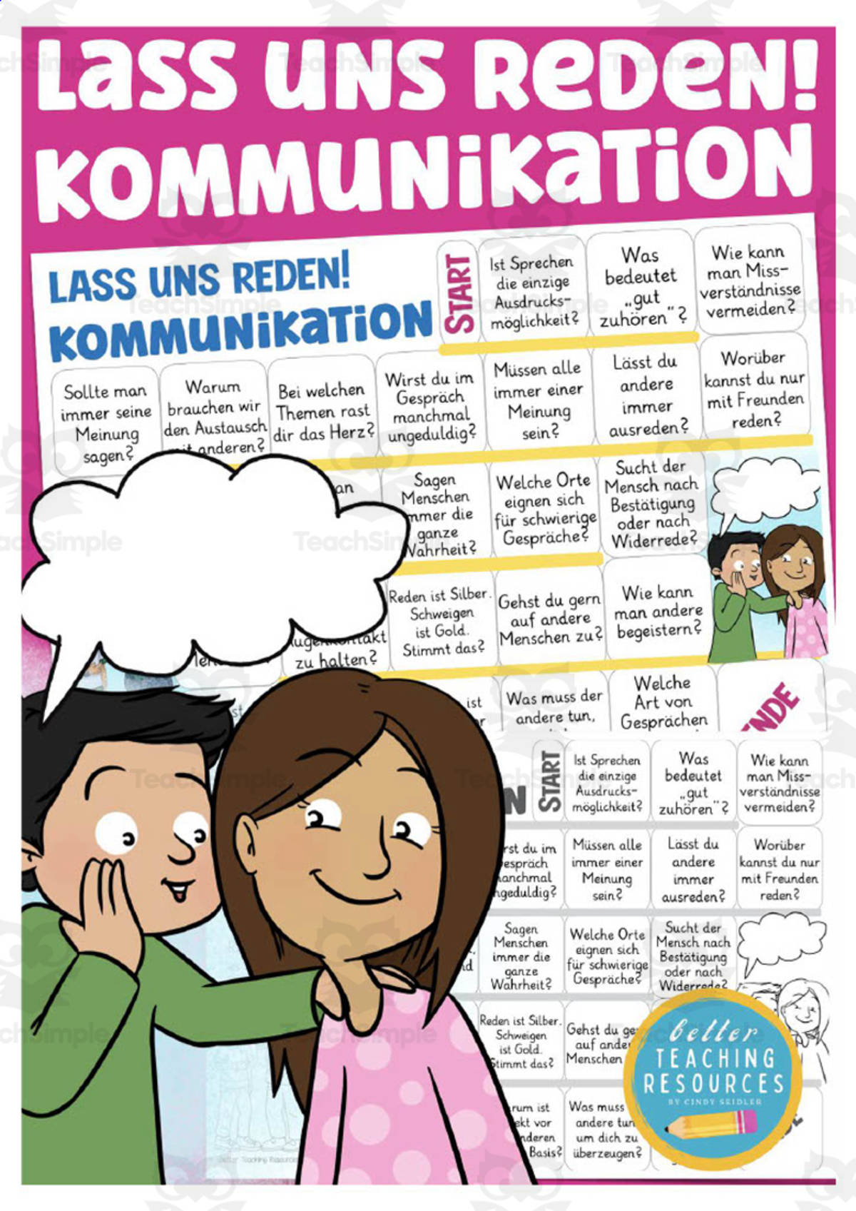 An educational teaching resource from Better Teaching Resources entitled German: Let's Talk About Communication Board Game downloadable at Teach Simple.