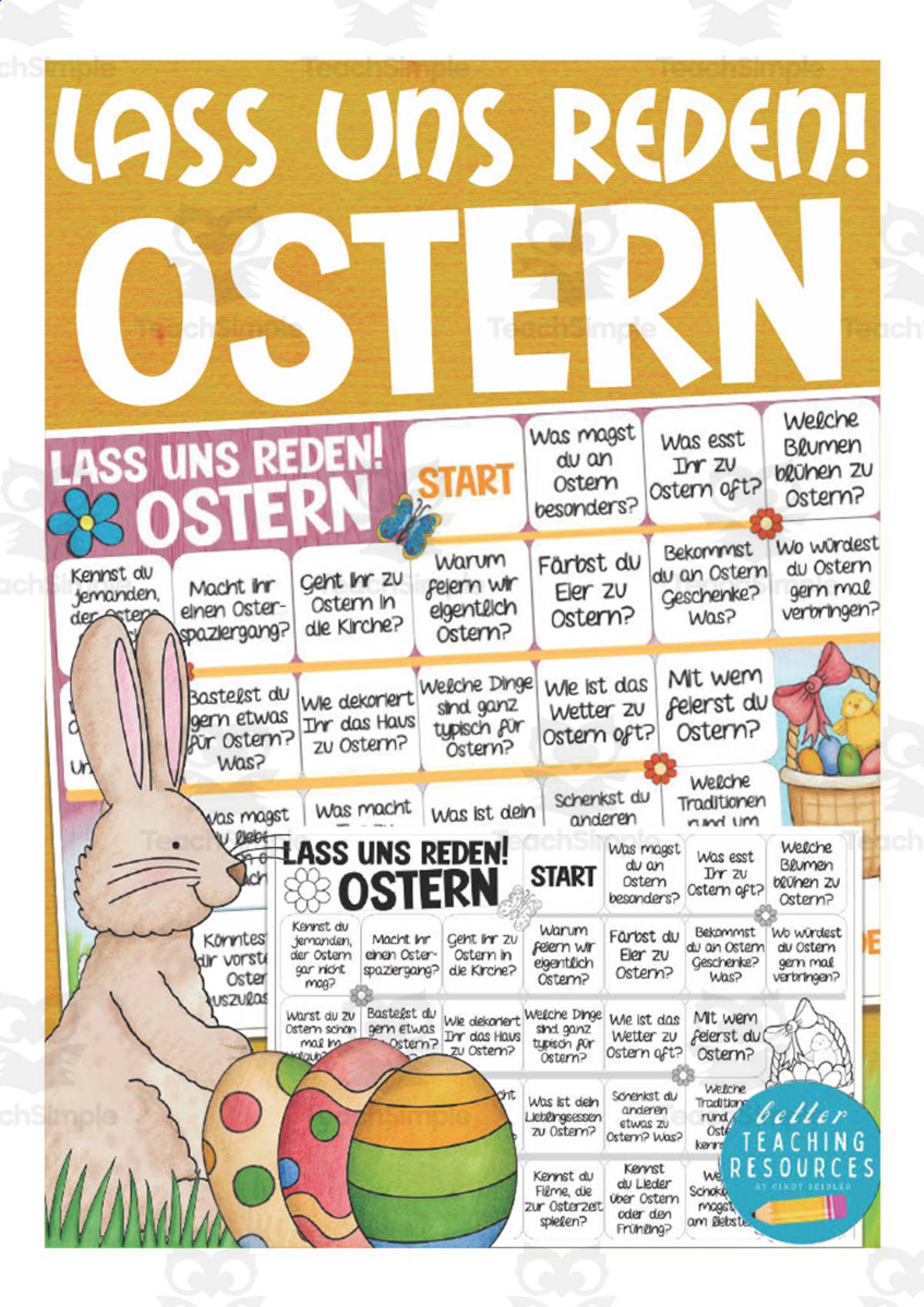 An educational teaching resource from Better Teaching Resources entitled German: Let's Talk About Easter Board Game downloadable at Teach Simple.