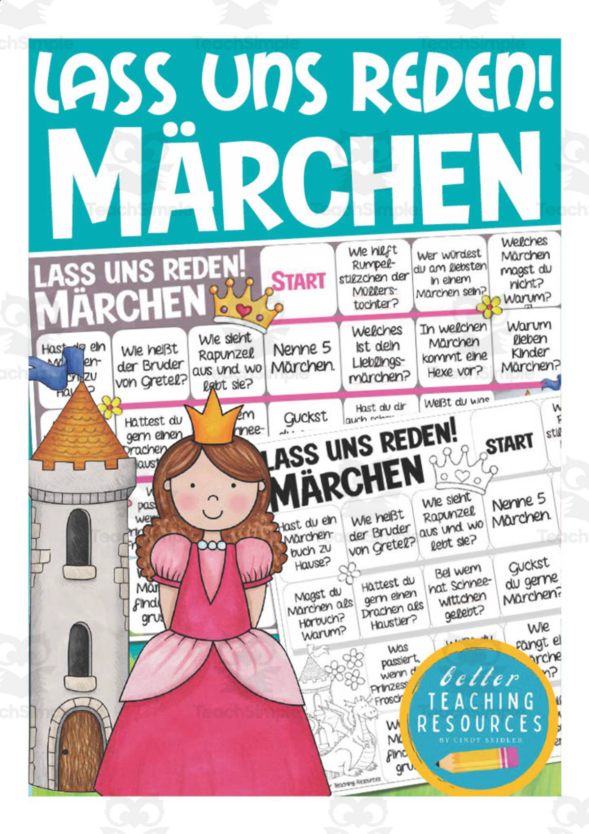 An educational teaching resource from Better Teaching Resources entitled German: Let's Talk About Fairy Tales Board Game downloadable at Teach Simple.
