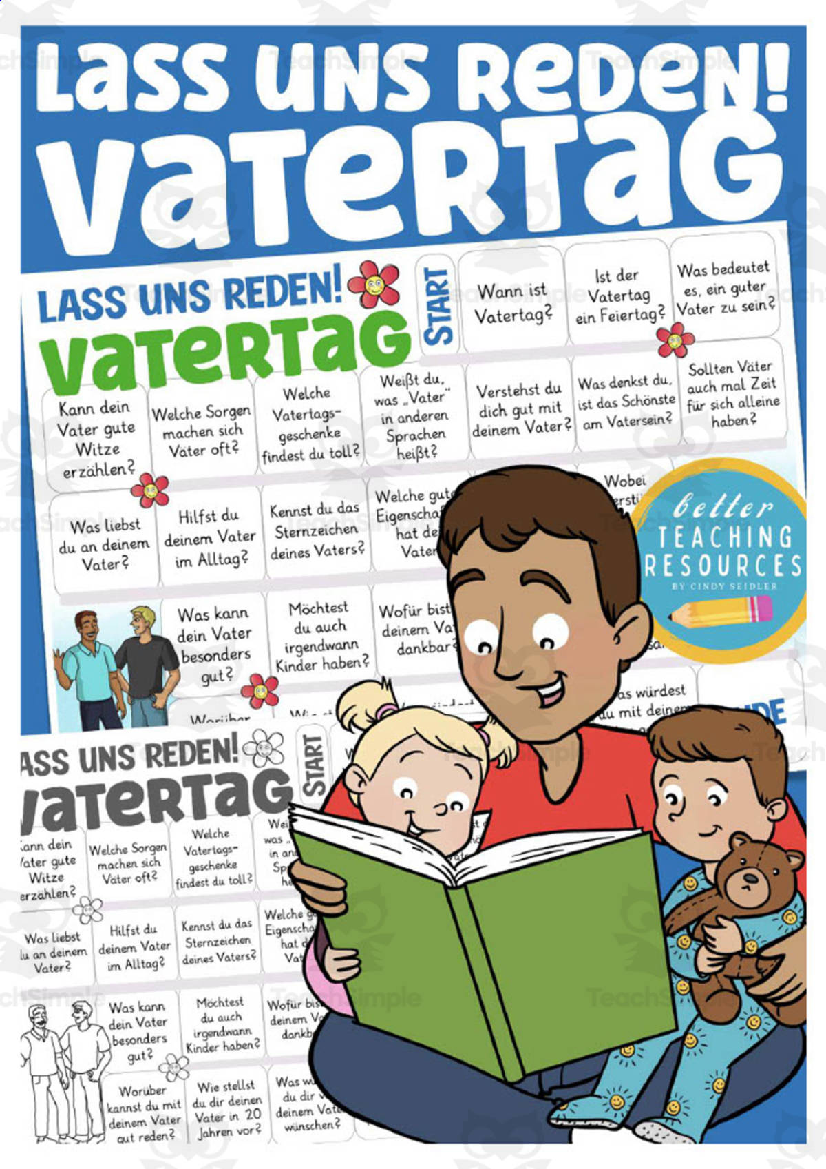 An educational teaching resource from Better Teaching Resources entitled German: Let's Talk About Father's Day Board Game downloadable at Teach Simple.