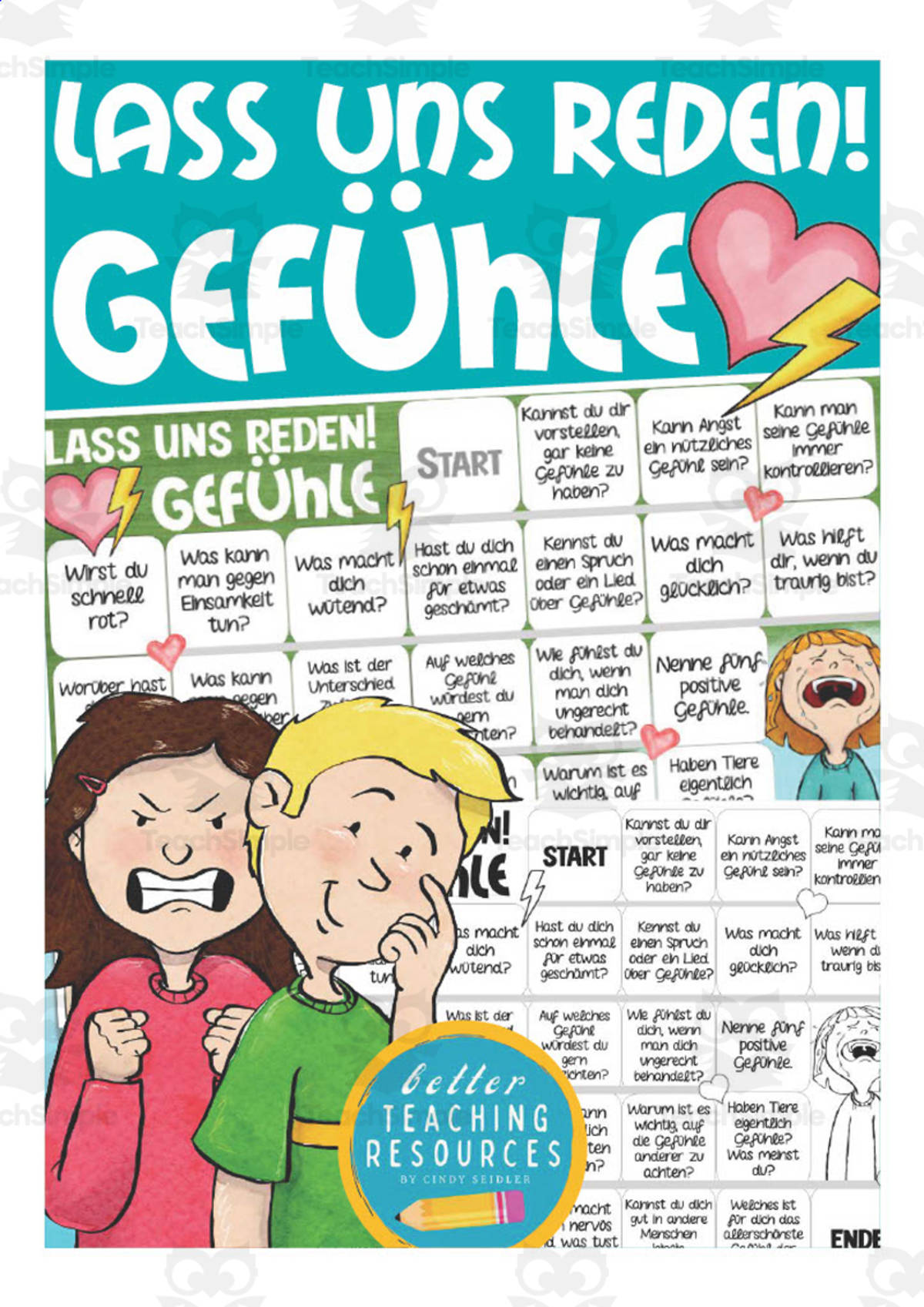 An educational teaching resource from Better Teaching Resources entitled German: Let's Talk About Feelings Board Game downloadable at Teach Simple.
