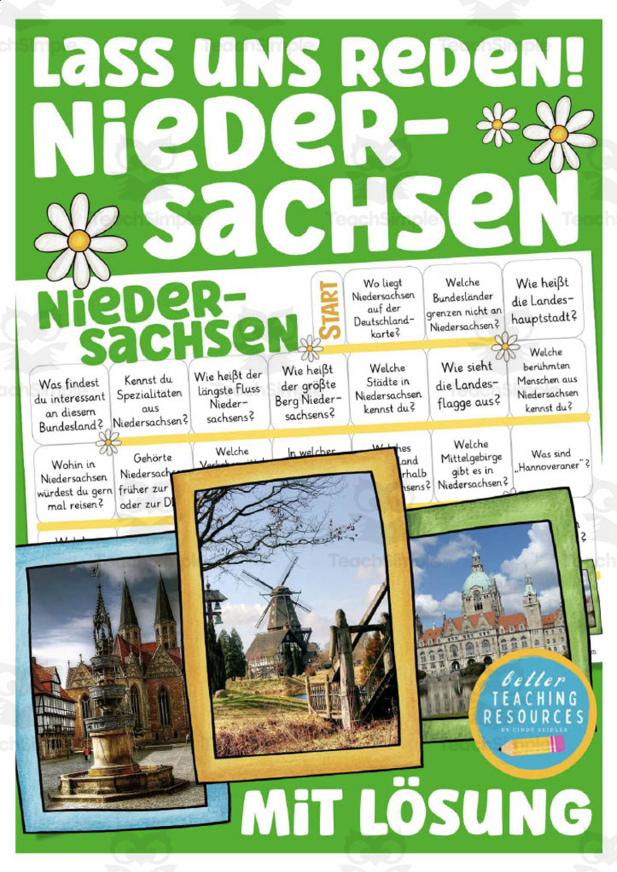 An educational teaching resource from Better Teaching Resources entitled German: Let's Talk About Lower Saxony Board Game downloadable at Teach Simple.