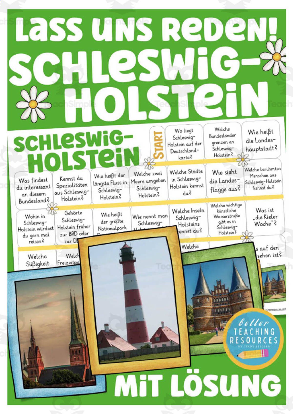 An educational teaching resource from Better Teaching Resources entitled German: Let's Talk About Schleswig-Holstein Board Game downloadable at Teach Simple.