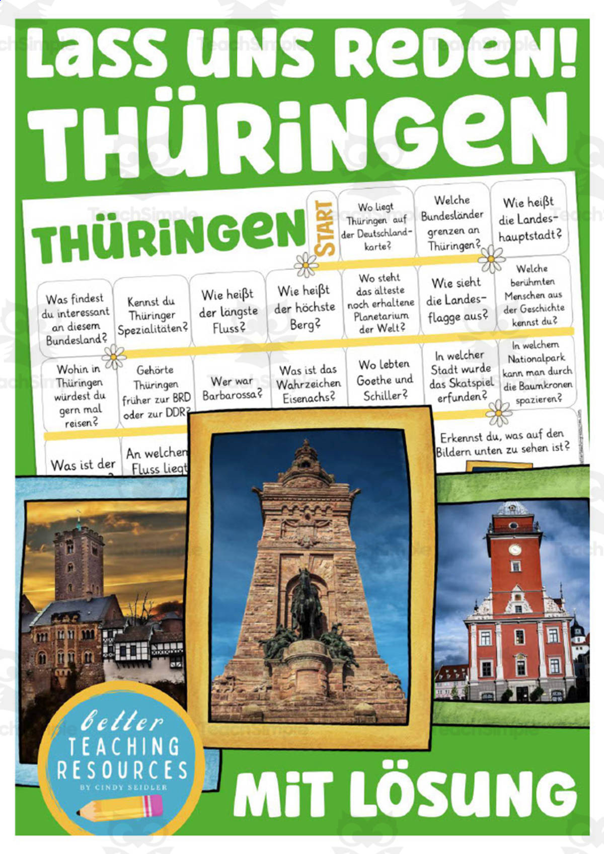 An educational teaching resource from Better Teaching Resources entitled German: Let's Talk About Thuringia Board Game downloadable at Teach Simple.