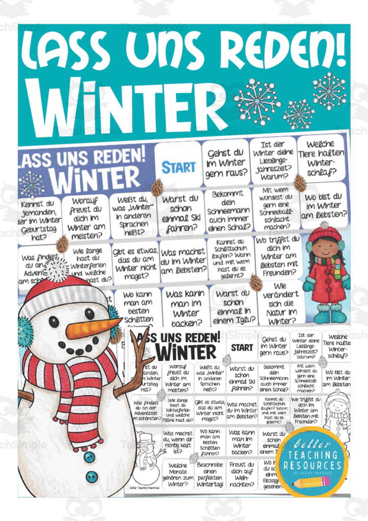An educational teaching resource from Better Teaching Resources entitled German: Let's Talk About Winter Board Game downloadable at Teach Simple.