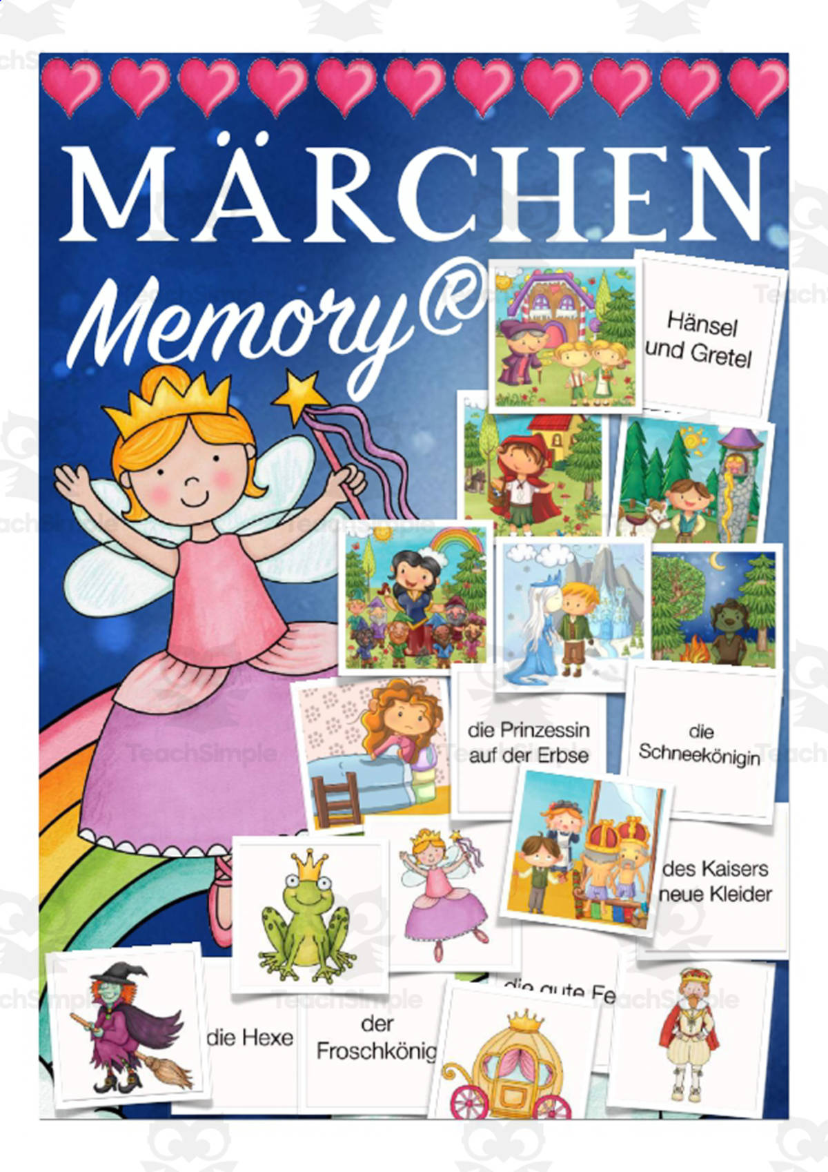An educational teaching resource from Better Teaching Resources entitled German Memory Cards: Fairy Tales downloadable at Teach Simple.