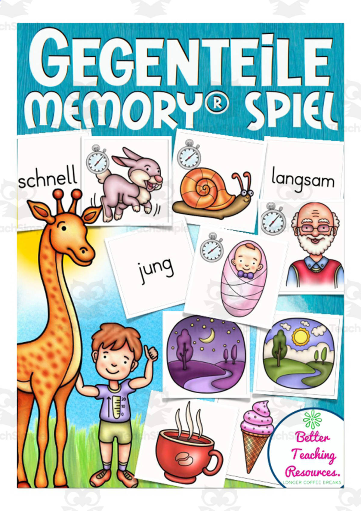 An educational teaching resource from Better Teaching Resources entitled German Memory Cards: Opposites downloadable at Teach Simple.