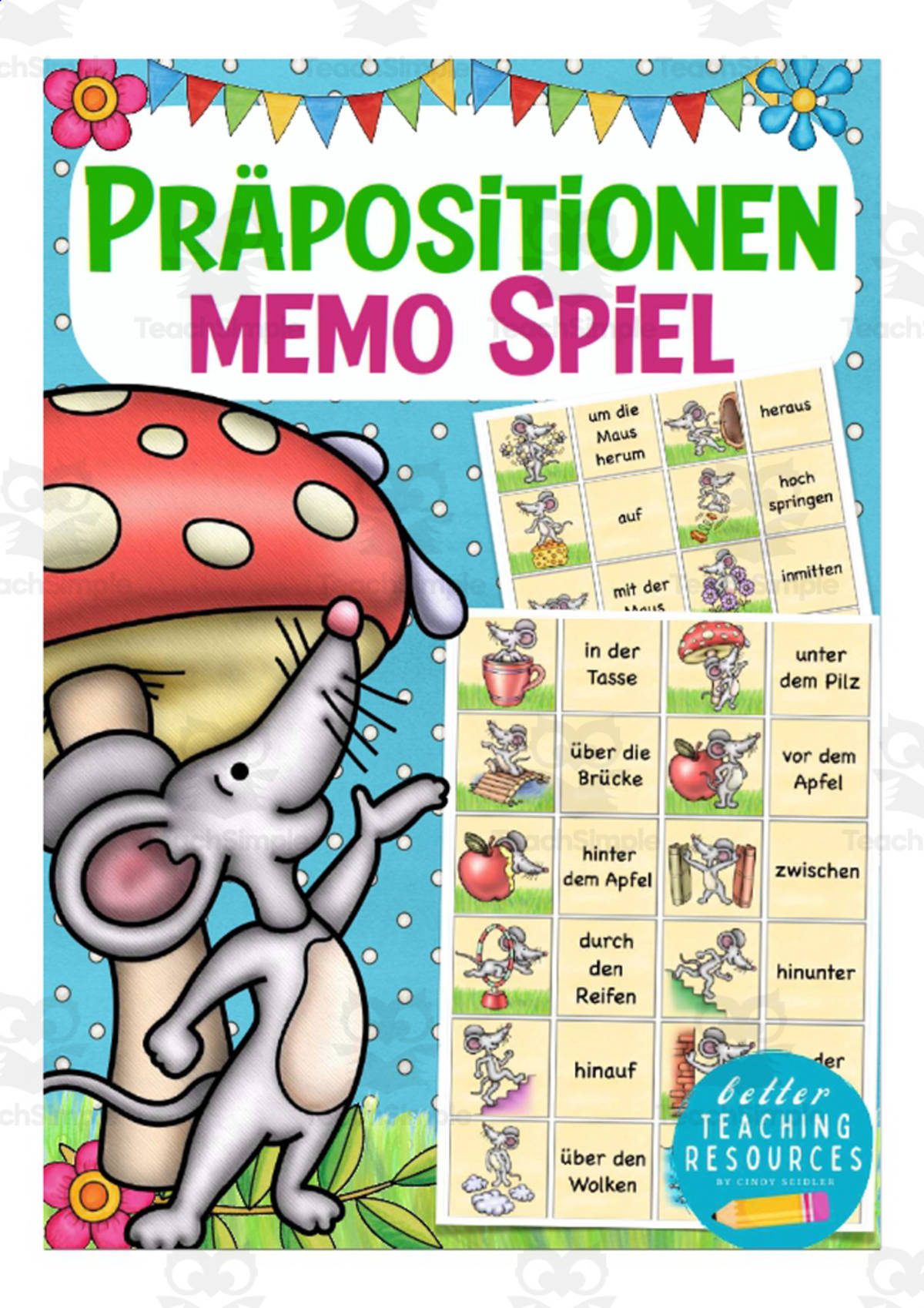 An educational teaching resource from Better Teaching Resources entitled German Memory Cards: Prepositions downloadable at Teach Simple.