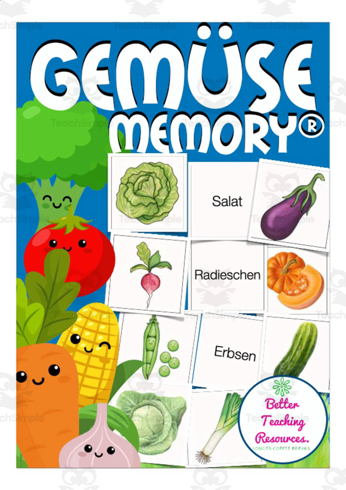 An educational teaching resource from Better Teaching Resources entitled German Memory Cards: Vegetables downloadable at Teach Simple.