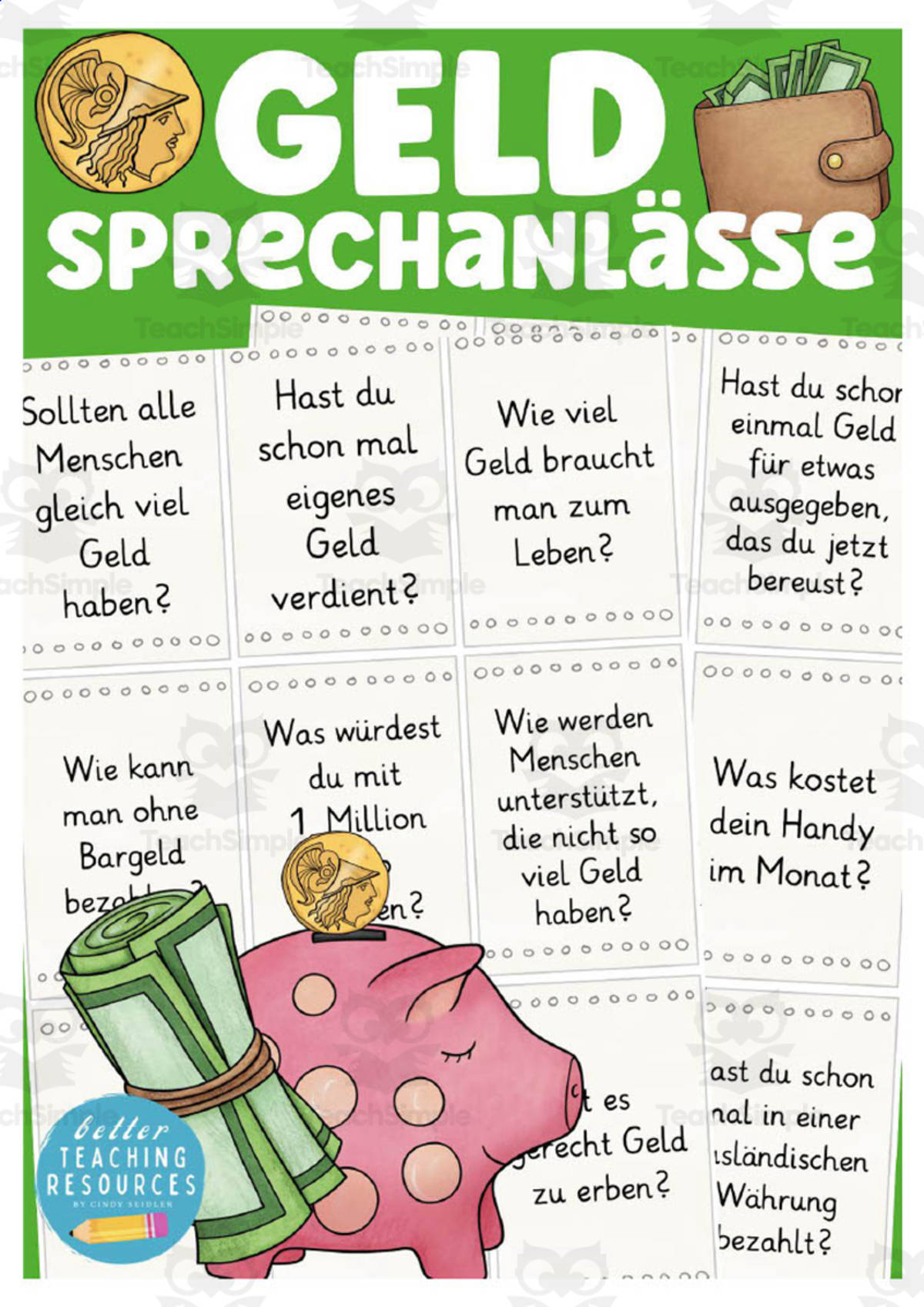 An educational teaching resource from Better Teaching Resources entitled German: Money Theme Speaking Card Set downloadable at Teach Simple.
