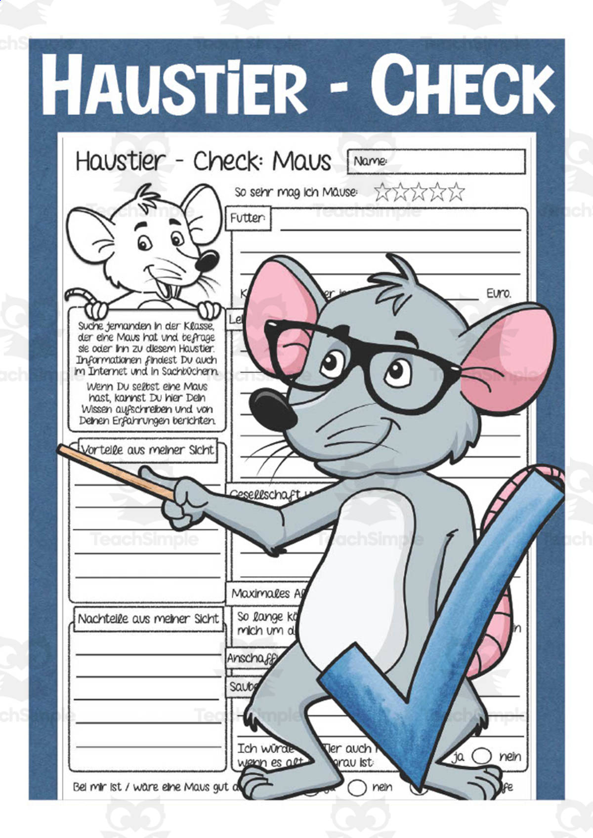 An educational teaching resource from Better Teaching Resources entitled German: Mouse Fact Sheet Packet | Animal Worksheets downloadable at Teach Simple.
