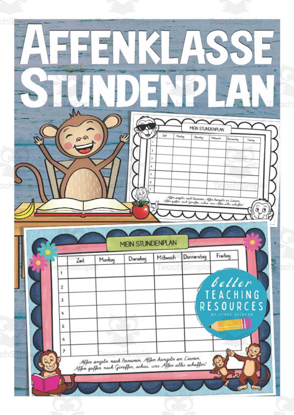 An educational teaching resource from Better Teaching Resources entitled German: My Student Plan - Monkey Themed downloadable at Teach Simple.
