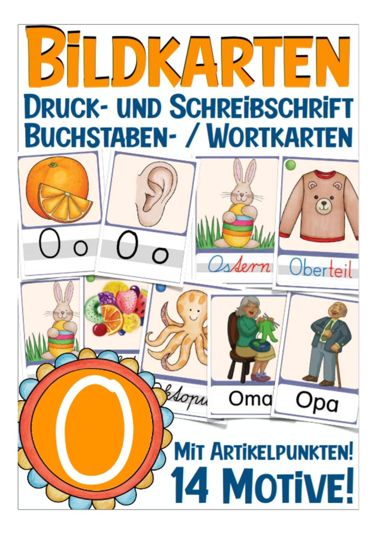 An educational teaching resource from Better Teaching Resources entitled German Picture Cards: Letter O downloadable at Teach Simple.