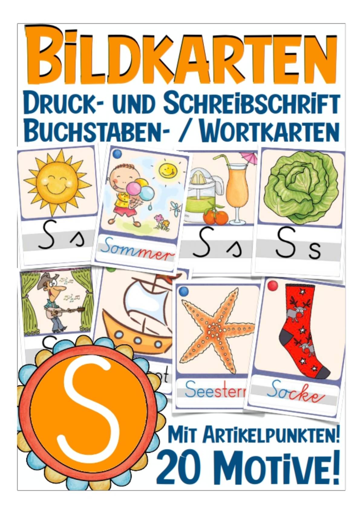 An educational teaching resource from Better Teaching Resources entitled German Picture Cards: Letter S downloadable at Teach Simple.