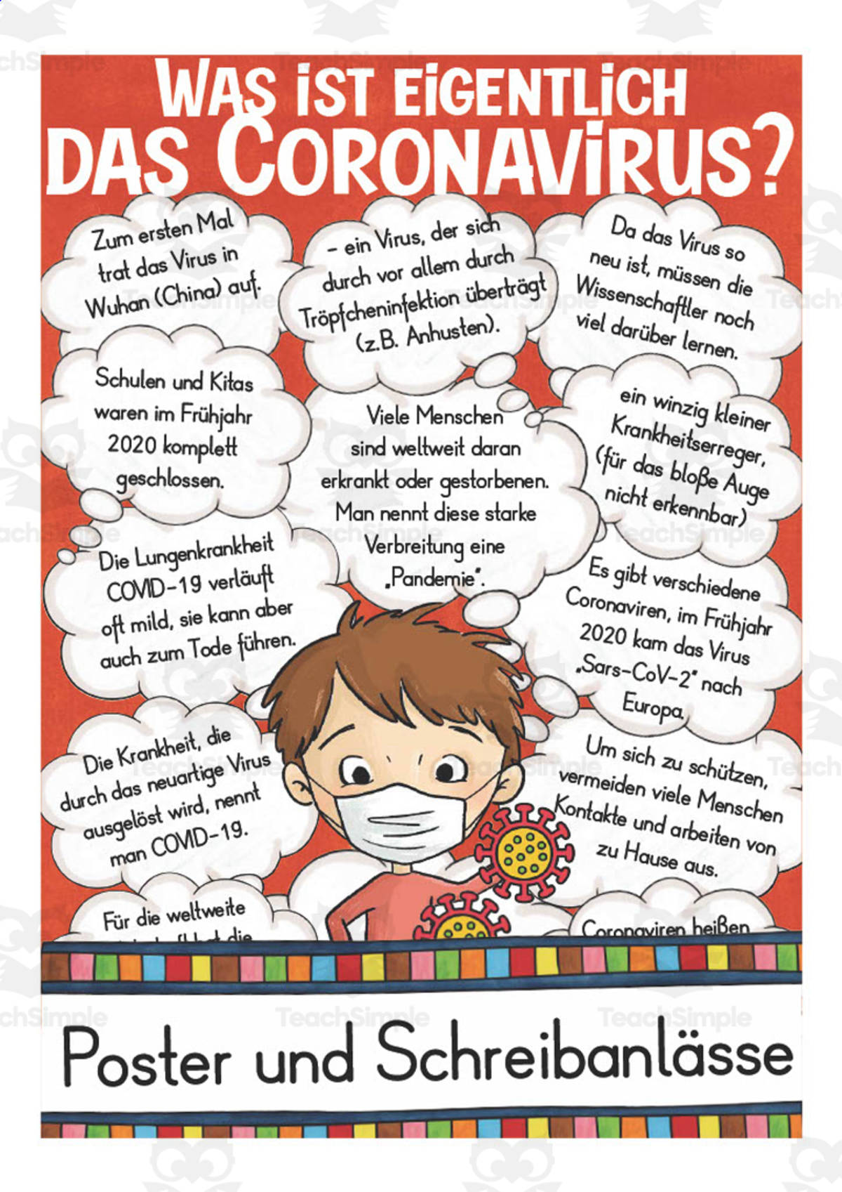 An educational teaching resource from Better Teaching Resources entitled German: What is Coronavirus? | Fact Sheet Poster and Writing downloadable at Teach Simple.