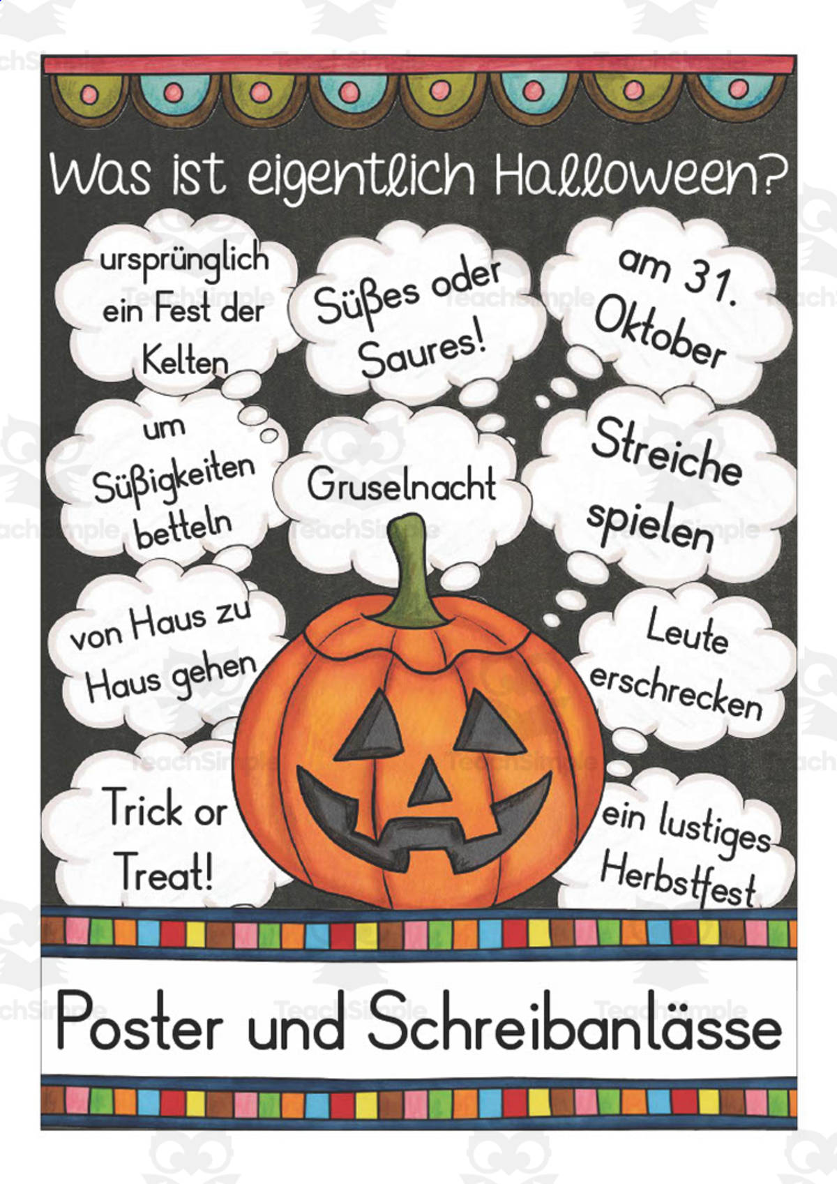 An educational teaching resource from Better Teaching Resources entitled German: What is Halloween? | Fact Sheet Poster and Writing downloadable at Teach Simple.