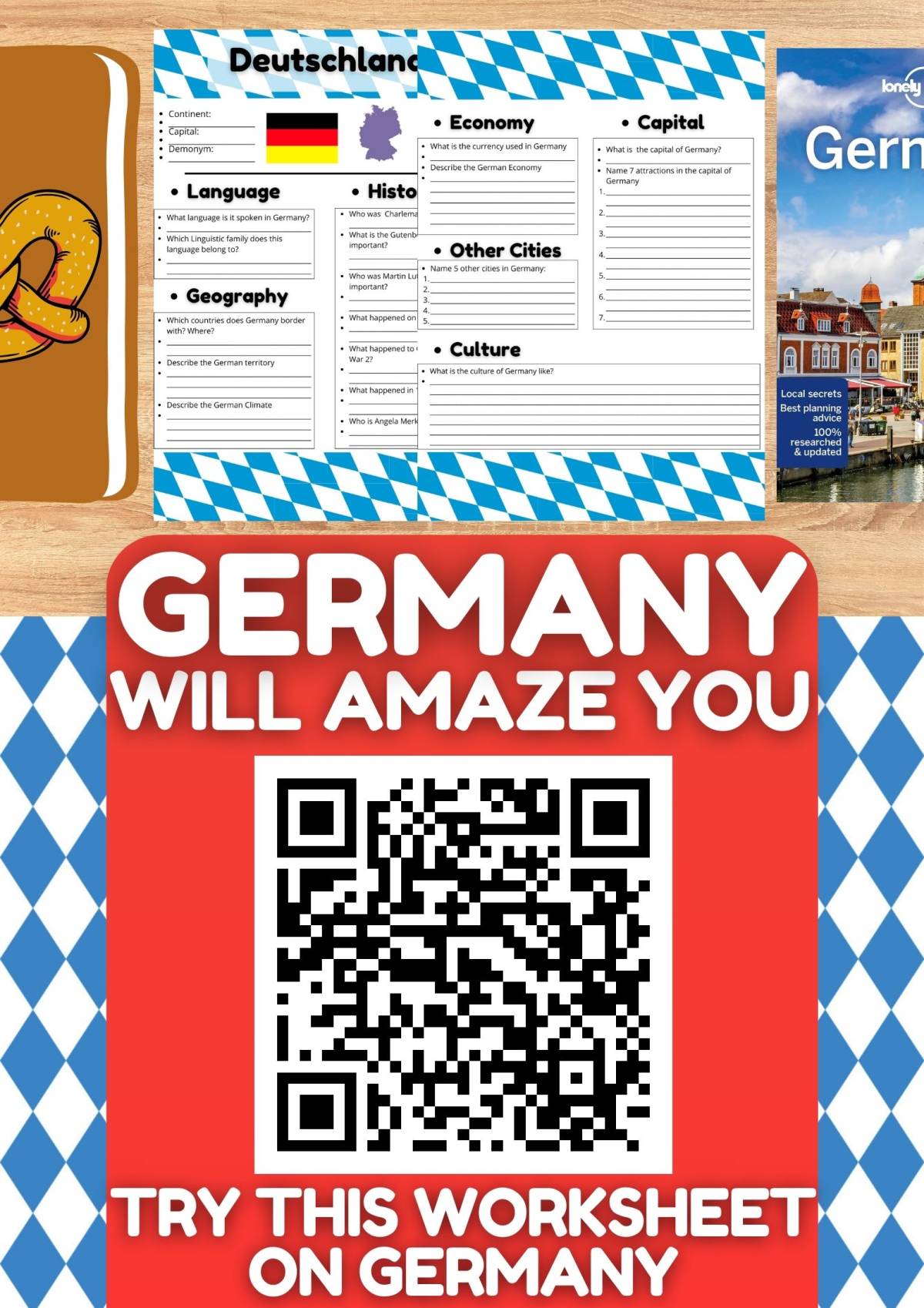 An educational teaching resource from Learning with Alan entitled Germany Country Study Worksheet - Europe - Geography downloadable at Teach Simple.