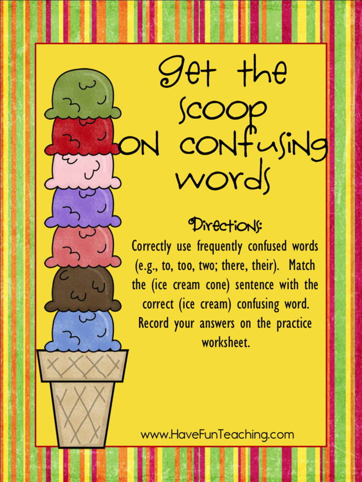 An educational teaching resource from Have Fun Teaching entitled Get The Scoop On Confusing Words Activity downloadable at Teach Simple.