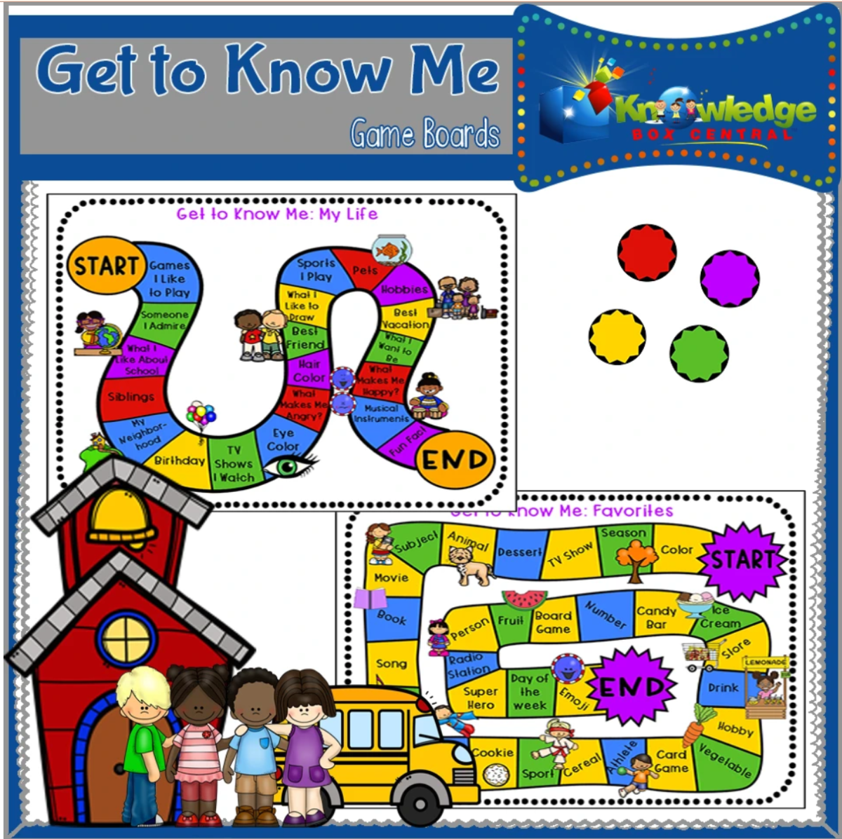 An educational teaching resource from Knowledge Box Central entitled Get to Know Me Board Games - EBOOK downloadable at Teach Simple.