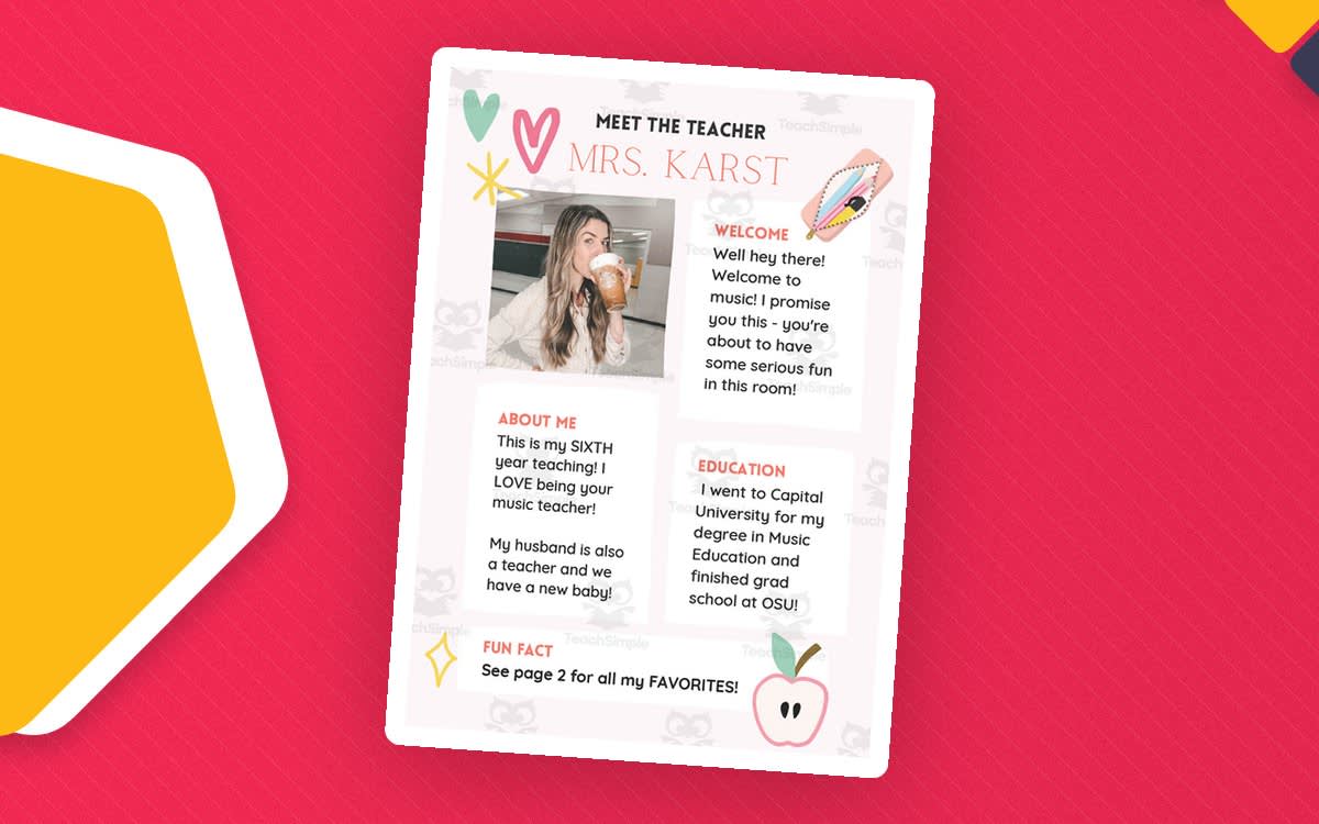 An educational teaching resource from Joyful Noise Teaching entitled Get to Know the Teacher – Back to School Template downloadable at Teach Simple.
