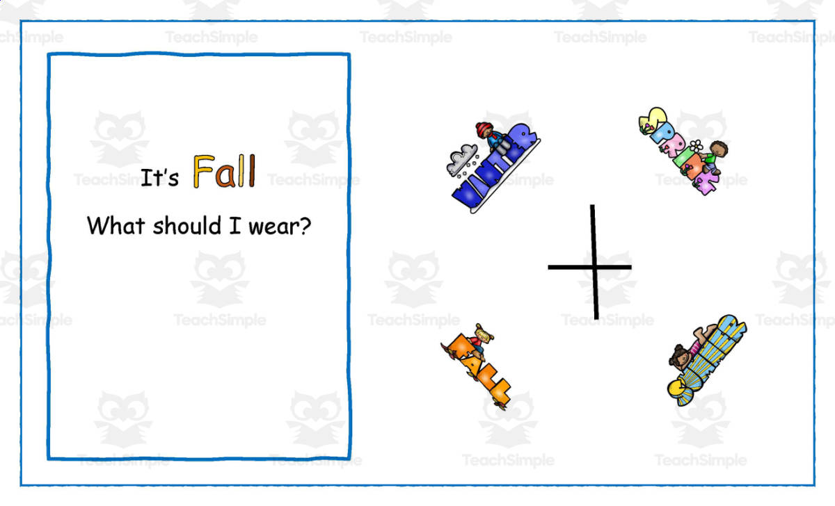 An educational teaching resource from KD's Kids School Shop entitled Getting Dressed for the Seasons Life Skills downloadable at Teach Simple.