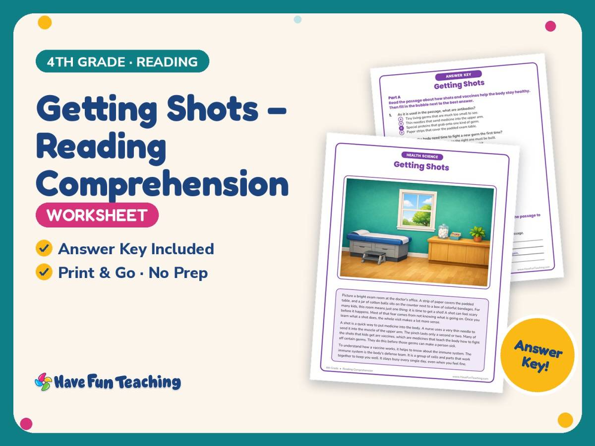 Getting Shots – Reading Comprehension Worksheet – 4th Grade Practice preview