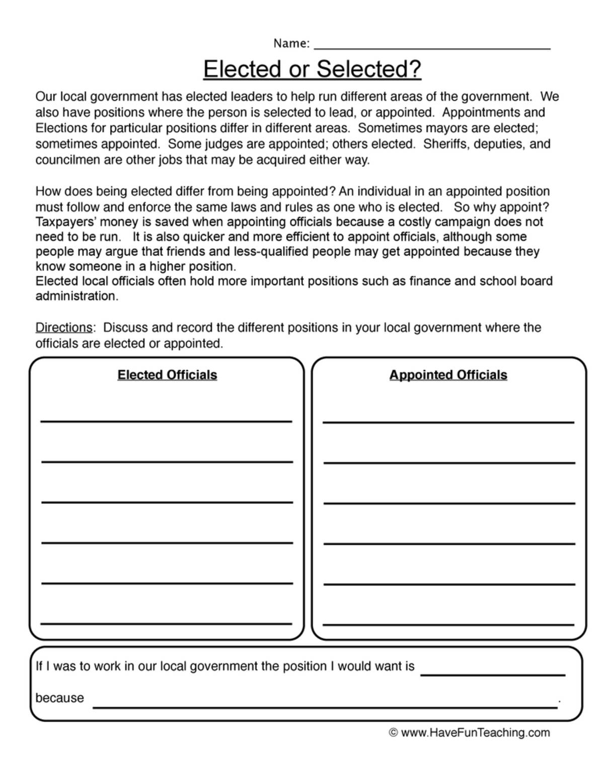 An educational teaching resource from Have Fun Teaching entitled Getting the Job Worksheet downloadable at Teach Simple.