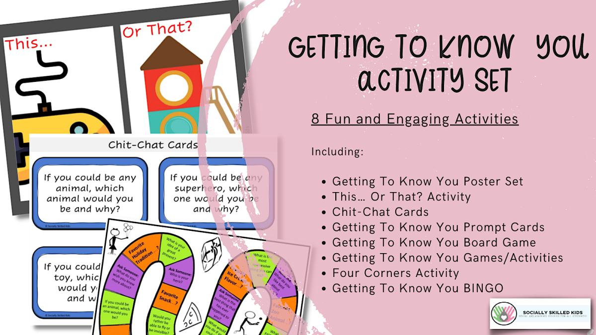 An educational teaching resource from Socially Skilled Kids entitled Getting To Know You Activities Pack downloadable at Teach Simple.