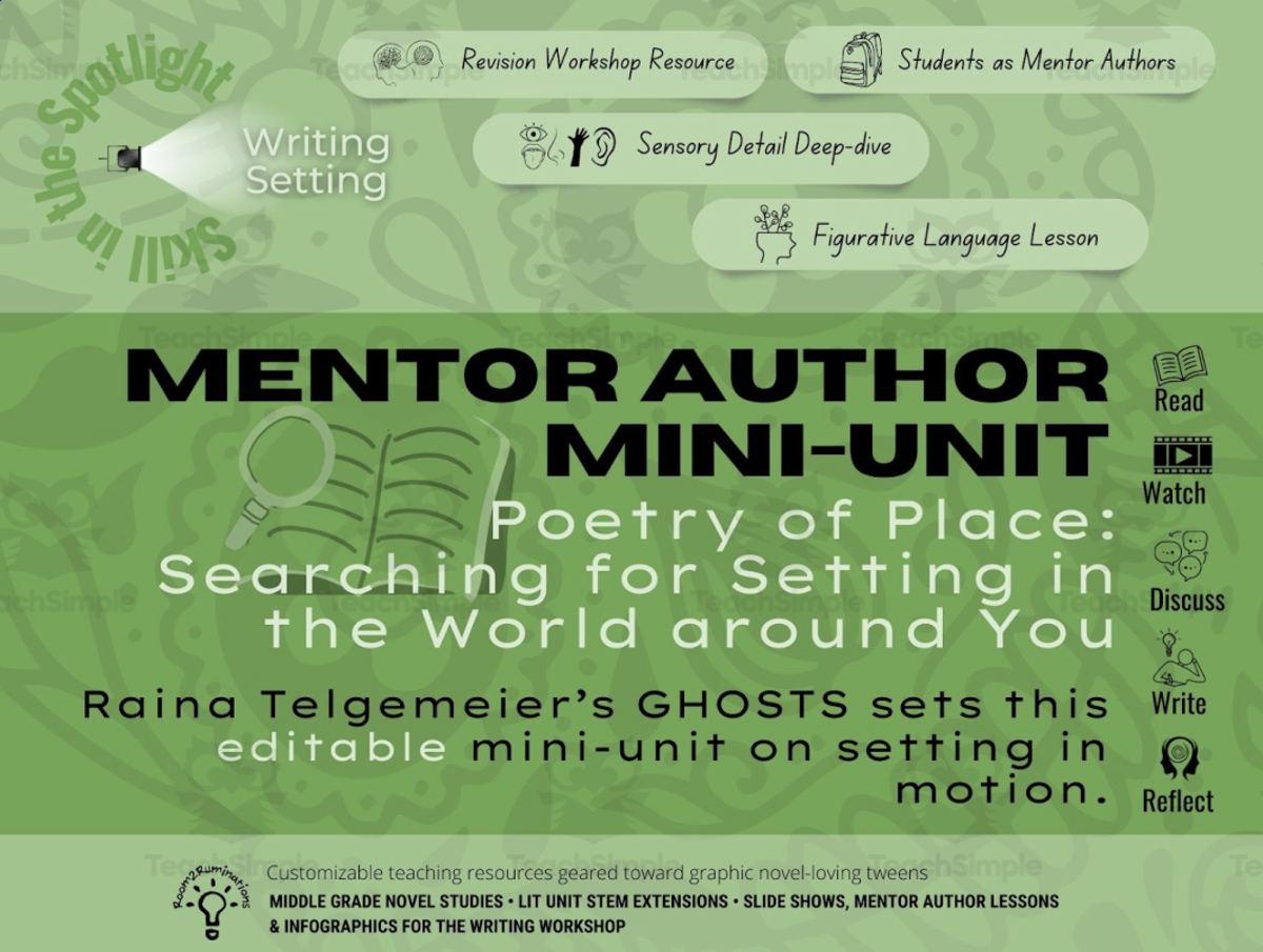 An educational teaching resource from Room2Ruminations entitled Ghosts Mentor Text mini-unit • Poetry of Place: Searching for Setting downloadable at Teach Simple.