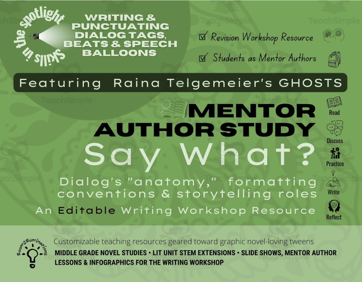 An educational teaching resource from Room2Ruminations entitled "Ghosts" Mentor Text Study • Speech balloons, Dialog tags & Beats downloadable at Teach Simple.